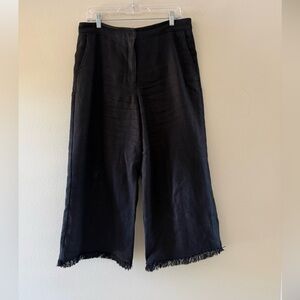 MaxMara Women’s Lined Black Linen Cropped Pants With Raw Hem